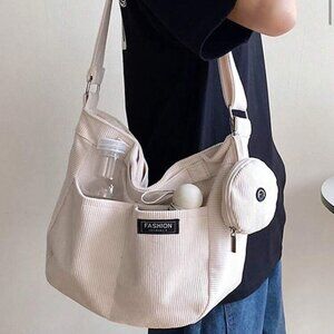 NWOT Fashion Instinct Corduroy Design Cream with Silver Hardware Crossbody Bag